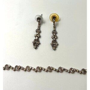 Bracelet Earrings Set Pierced Dangle Silver Jewelry Scroll Faceted